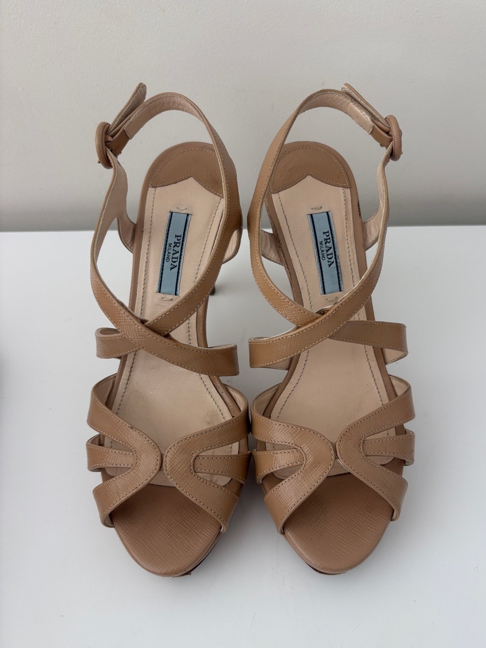 Prada Beige Leather Strappy Sandals